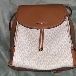 Michael Kors Tan and Cream Logo Backpack
